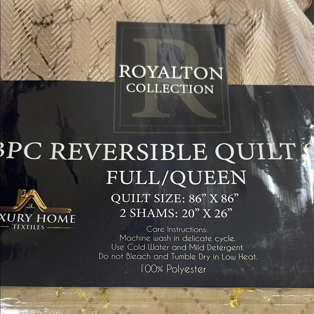 3PC Reversible Quilt Set - Beige